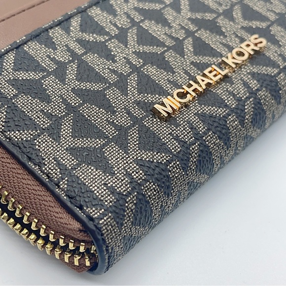 Michael Kors Jet Set Travel MD ZA Card Case Wallet Brown gold MK Signature $188 - Picture 3 of 5